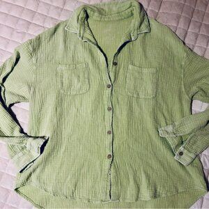 Linen Light Green Button-Up Shirt